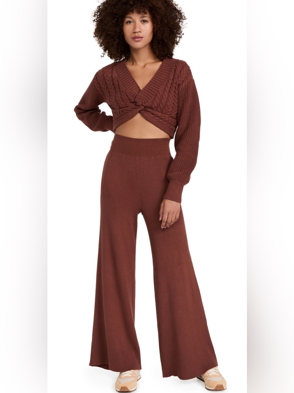 Free People Emilie Sweater Set Cherry Cola Orange Brown Knit Sweater & Pants NEW